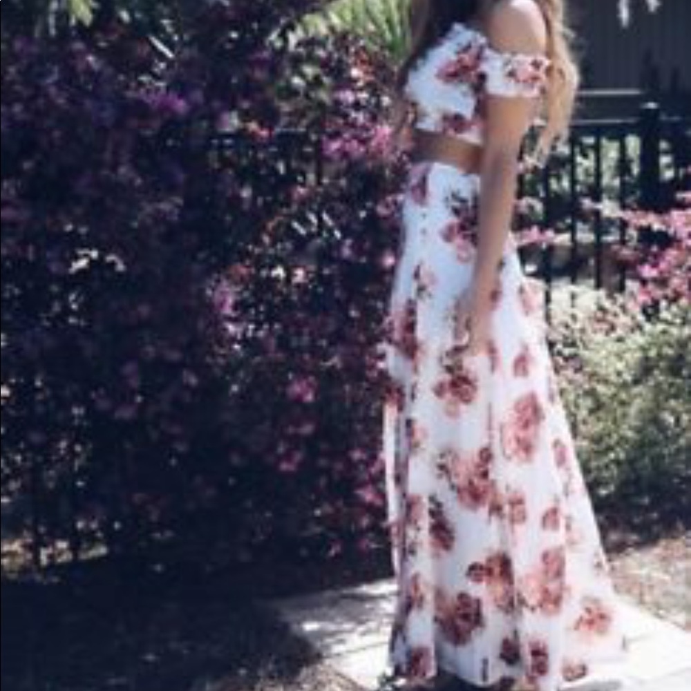 VICI floral maxi skirt and matching crop top